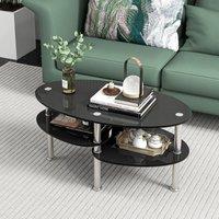 Costway 3-Tire Modern Oval Tea Table Smooth Glass Coffee Table Sofa End Side Table in Black