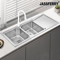 JASSFERRY Kitchen Sink 1.2 mm Double Bowl Right Drainer in Silver