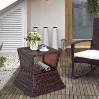 OUTSUNNY Rattan Side Table Outdoor Tea Coffee with Umbrella Hole for Bistro Patio Garden in Brown