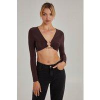 Pink Vanilla Women's Gold Trim Slinky Long Sleeve Top in Chocolate | Size: Medium