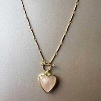 Luxe Tones Women's 18k Gold Plated Rose Quartz T Bar Heart Necklace