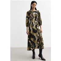 Cutie London Women's Green Splotch Print 3/4 Sleeve Midi Dress | Size: 10
