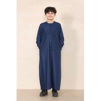 Thobez Boy's Thobe Emirati Islamic Clothing String Tassel in Navy | Size: 9-10 Years