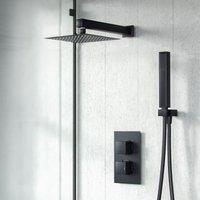 Nes Home Matte Black 2 Dial 2 Way Thermostatic Mixer Valve Shower Head Handset Shower Set