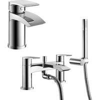 Nes Home Chrome Waterfall Basin Mono Tap, Bath Shower Mixer Tap & Waste in Silver
