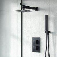 Nes Home Matte Black 2 Dial 2 Outlet Square Concealed Thermostatic Mixer Valve, Shower Head & Handset