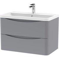 Balterley Wall Hung 2 Drawer Bathroom Vanity Unit & Basin, Satin Grey, 755mm in Grey