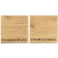 Selbrae House 2 Oak Coasters - Love & Celebrate in Beige