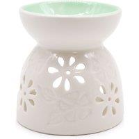 KDMD Classic White Oil Burner - Floral with Teal Well