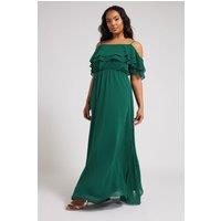 Yours Women's Frill Cold Shoulder Maxi Dress in Dark Green | Size: 18