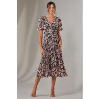 Jolie Moi Women's Chiffon Pleated Wrap Midaxi Dress in Black | Size: 12