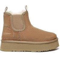 EverAu Australia Women's Real Wool Shoveler Leather Platform Short Chelsea Boots with EVA Sole in Brown | Size: 8