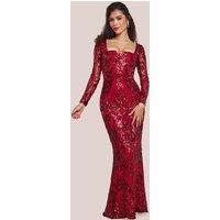 Goddiva Women's Sequin Square Neck Maxi With Scallop Hem in Red | Size: 8