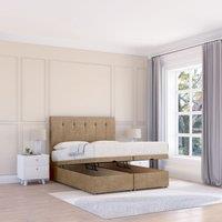 Sloomy Highbury Naples Fabric Ottoman Bed End Opening With Sprung Memory Mattress & 26 Inch strut Headboard in Light Brown | Size: Super King