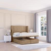 Sloomy Falcon Naples Fabric Ottoman Bed End Opening With Sprung Memory Mattress & 54 Inch Floorstanding Headboard With Wings | Size: Super King