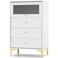 Costway 3 Drawer Dresser Modern Storage Cabinet w/ Flip Up Fluted Glass Door in Grey