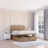 Sloomy Kansas Naples Fabric Ottoman Bed End Opening With Sprung Memory Mattress & 26 Inch strut Headboard in Light Brown | Size: Single