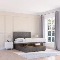 Sloomy Kansas Naples Fabric Ottoman Bed End Opening With Sprung Memory Mattress & 26 Inch strut Headboard in Dark Grey | Size: Single