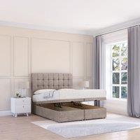 Sloomy Alabama Plush Fabric Ottoman Bed End Opening With Sprung Memory Mattress & 26 Inch Headboard in Stone | Size: Small Double