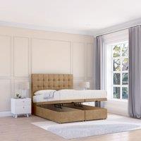 Sloomy Alabama Dumfries Fabric Ottoman Bed End Opening With Sprung Memory Mattress & 26 Inch strut Headboard in Light Beige | Size: Super King