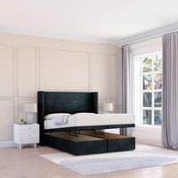 Sloomy Devonshire Naples Fabric Ottoman Bed End Opening With Sprung Memory Mattress & 54 Inch Floorstanding Headboard With Wings | Size: Super King