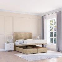 Sloomy Manhattan Coniston Fabric Ottoman Bed End Opening With Sprung Memory Mattress & 26 Inch strut Headboard in Cream | Size: King