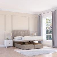 Sloomy Highbury Plush Fabric Ottoman Bed End Opening With Sprung Memory Mattress & 26 Inch strut Headboard in Stone | Size: Small Double
