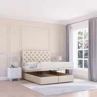 Sloomy Mayfair Plush Fabric Ottoman Bed End Opening With Sprung Memory Mattress & 26 Inch strut Headboard in Cream | Size: Super King