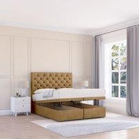 Sloomy Mayfair Plush Fabric Ottoman Bed End Opening With Sprung Memory Mattress & 26 Inch strut Headboard in Light Brown | Size: Super King