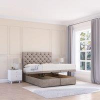 Sloomy Mayfair Plush Fabric Ottoman Bed End Opening With Sprung Memory Mattress & 26 Inch strut Headboard in Stone | Size: Single