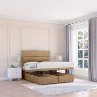 Sloomy Texas Dumfries Fabric Ottoman Bed End Opening With Sprung Memory Mattress & 26 Inch strut Headboard in Light Beige | Size: Double
