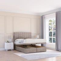 Sloomy Kansas Plush Fabric Ottoman Bed End Opening With Sprung Memory Mattress & 26 Inch Headboard in Stone | Size: King