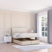 Sloomy Kansas Plush Fabric Ottoman Bed End Opening With Sprung Memory Mattress & 26 Inch Headboard in Cream | Size: Single