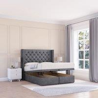 Sloomy Dior Conistan Fabric Ottoman Bed End Opening With Sprung Memory Mattress & 54 Inch Floorstanding Headboard With Wings | Size: Super King