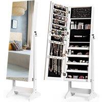 Costway Jewelry Cabinet Free Standing Jewelry Armoire w/Full-Length Mirror in White