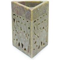 KDMD Triangle Soapstone Oil Burner 11x9cm - Elephant in Green | Size: 11x9 cm