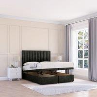 Sloomy Manhattan Dumfries Fabric Ottoman Bed End Opening With Sprung Memory Mattress & 26 Inch strut Headboard in Black | Size: Double