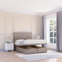 Sloomy Montana Plush Fabric Ottoman Bed End Opening With Sprung Memory Mattress & 26 Inch strut Headboard in Stone | Size: Double