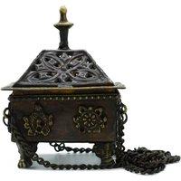 KDMD Brass Tibetan Burner - Eight Symbols Square Hanging Pot in Grey