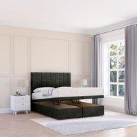 Sloomy Kansas Dumfries Fabric Ottoman Bed End Opening With Sprung Memory Mattress & 26 Inch strut Headboard in Black | Size: King
