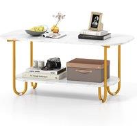 Costway Faux Marble Top Coffee Table Office Modern 2-tier Tea Table-White in White
