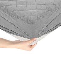 Costway Super King Size Mattress Protector Super Soft Velvet Mattress Topper in Grey