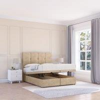 Sloomy Jasmine Coniston Fabric Ottoman Bed End Opening With Sprung Memory Mattress & 26 Inch strut Headboard in Cream | Size: Super King