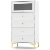 Costway 4 Drawer Dresser Modern Storage Cabinet w/ Flip Up Fluted Glass Door in Grey