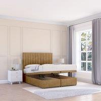 Sloomy Manhattan Plush Fabric Ottoman Bed End Opening With Sprung Memory Mattress & 26 Inch strut Headboard in Light Brown | Size: Super King