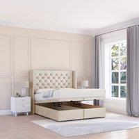 Sloomy Dior Plush Fabric Ottoman Bed End Opening With Sprung Memory Mattress & 54 Inch Floorstanding Headboard With Wings in Cream | Size: Super King