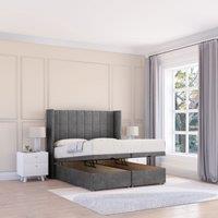 Sloomy Texas Plush Fabric Ottoman Bed End Opening With Sprung Memory Mattress & 26 Inch strut Headboard in Dark Grey | Size: Double