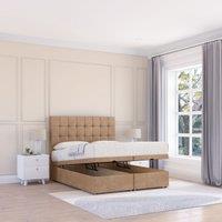 Sloomy Alabama Naples Fabric Ottoman Bed End Opening With Sprung Memory Mattress & 26 Inch strut Headboard in Light Sand | Size: Super King