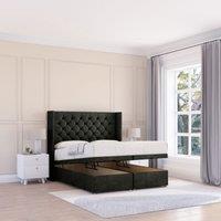Sloomy Dior Dumfries Fabric Ottoman Bed End Opening With Sprung Memory Mattress & 54 Inch Floorstanding Headboard With Wings in Black | Size: Double