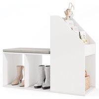 Costway Shoe Storage Bench Entryway Bench 3-Tier Rack w/ Cushion in White